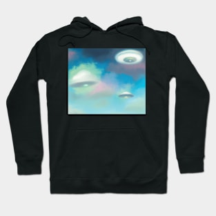 Dreamy UFOs in an Ethereal Blue Sky Hoodie